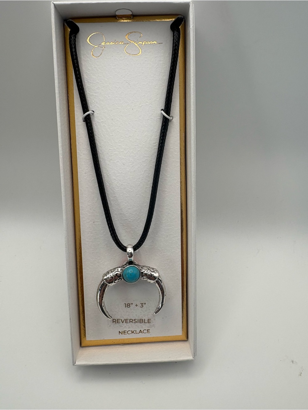Jessica Simpson Black Cord Necklace with Turquoise Pendant